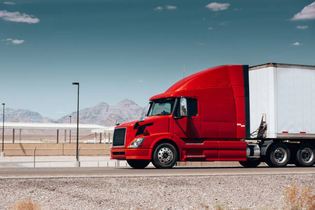 red truck on the highway